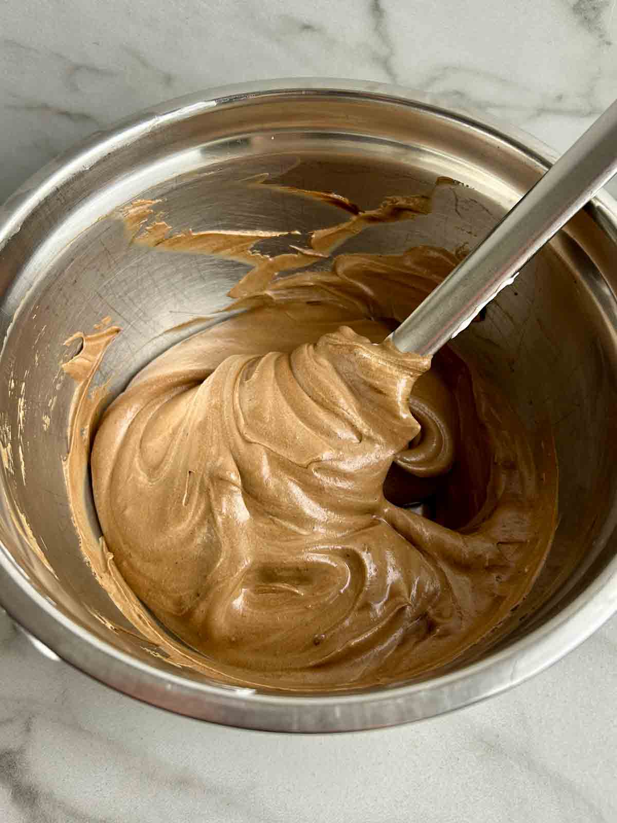 expresso mousse filling in bowl.