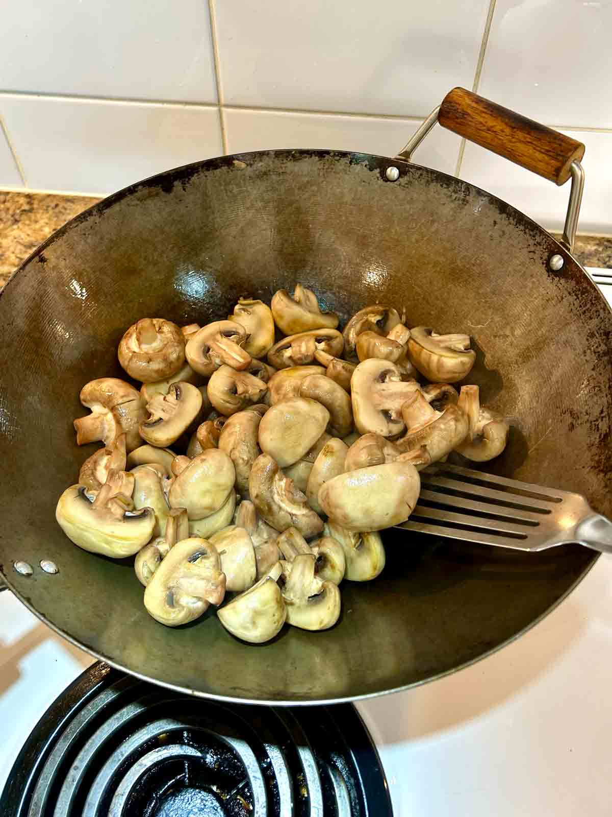 mushrooms after being cooked for 2 minutes.