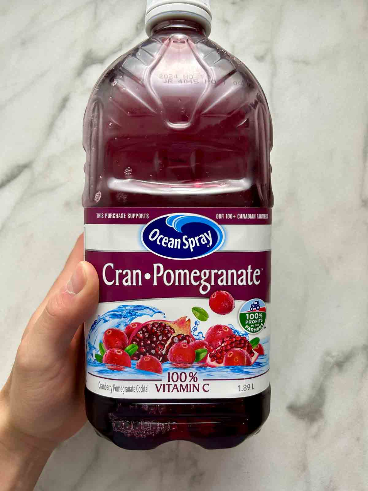 bottle of cranberry pomegranate juice.