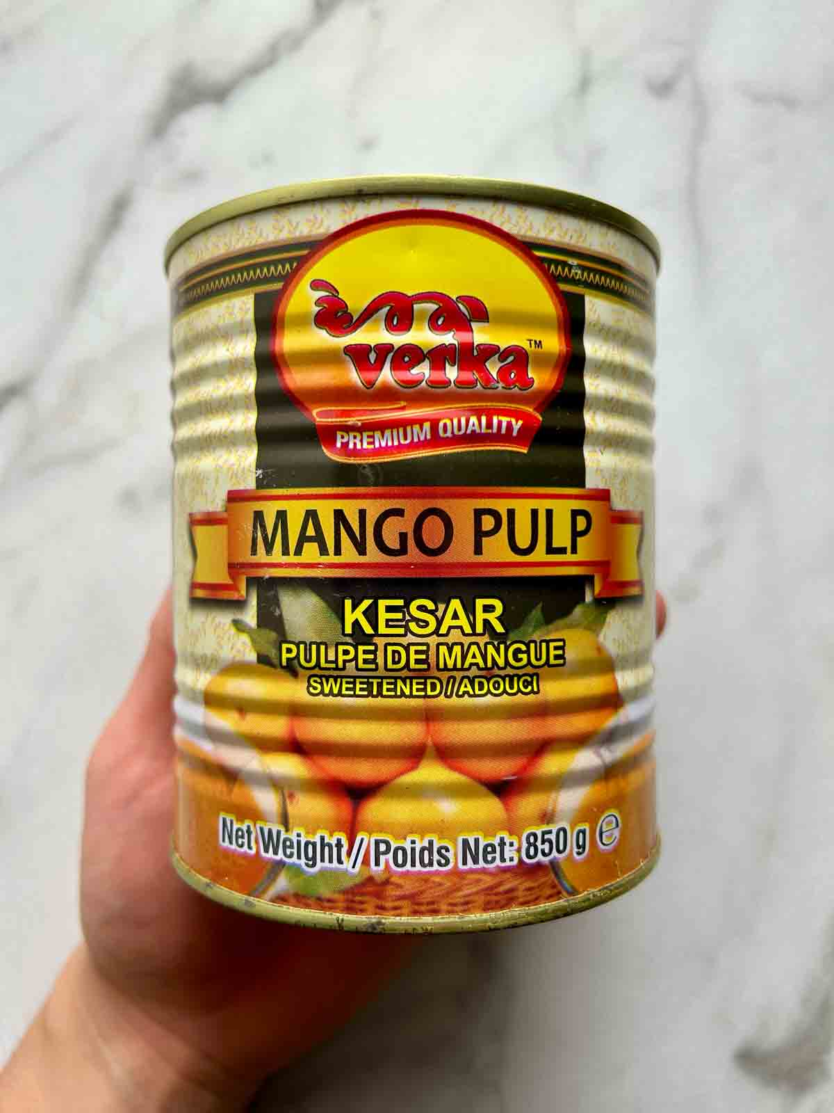 can of kesar mango pulp.