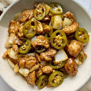 plate of Chinese jalapeno chicken.