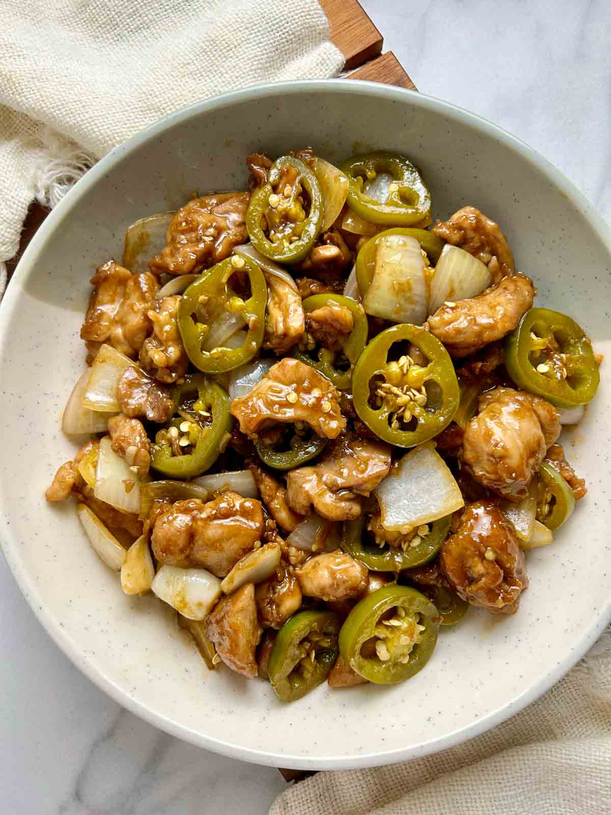 plate of Chinese jalapeno chicken.