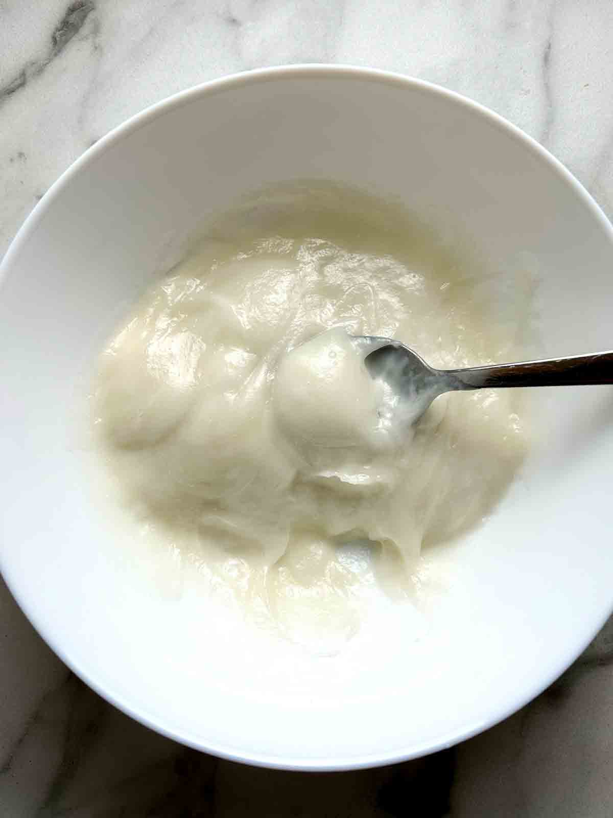 mochi dough in bowl.