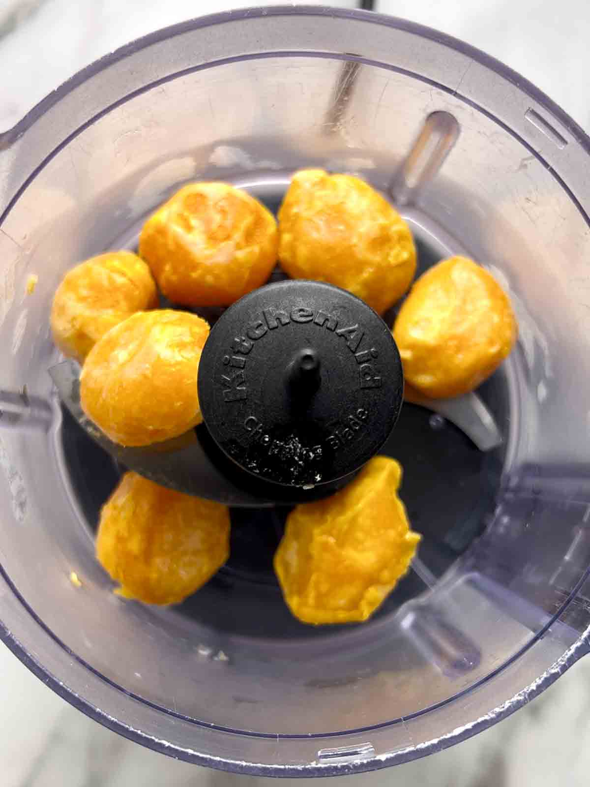 whole salted egg yolks in food processor.