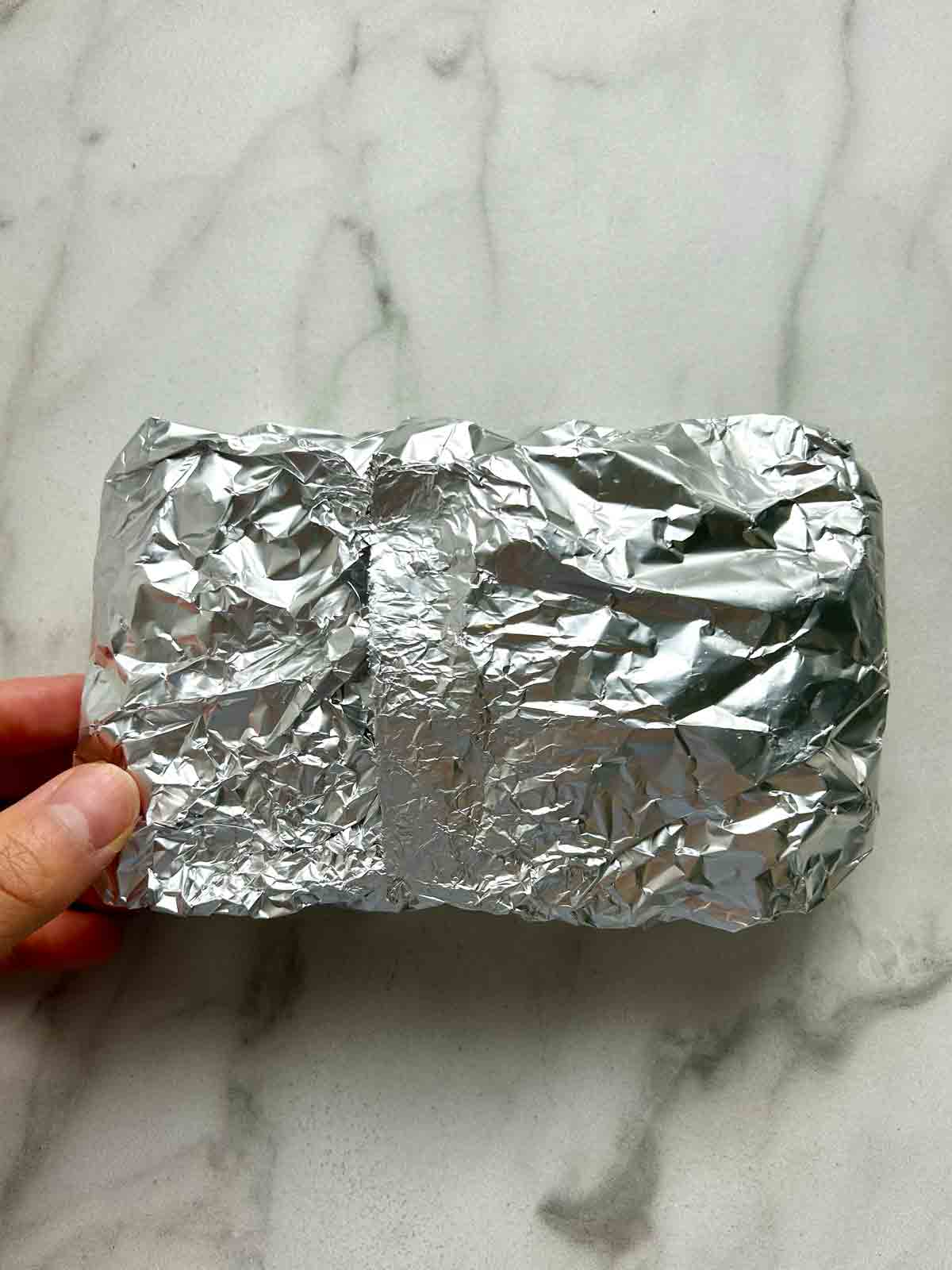 closed tin foil pouch.