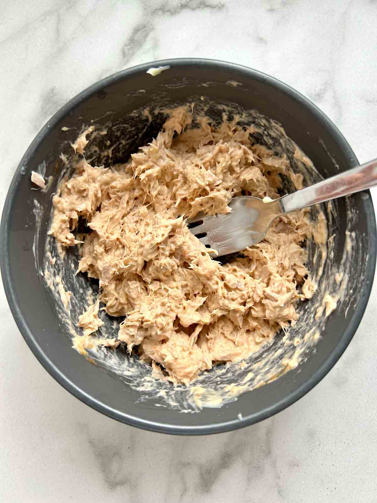 spicy canned tuna filling in bowl.