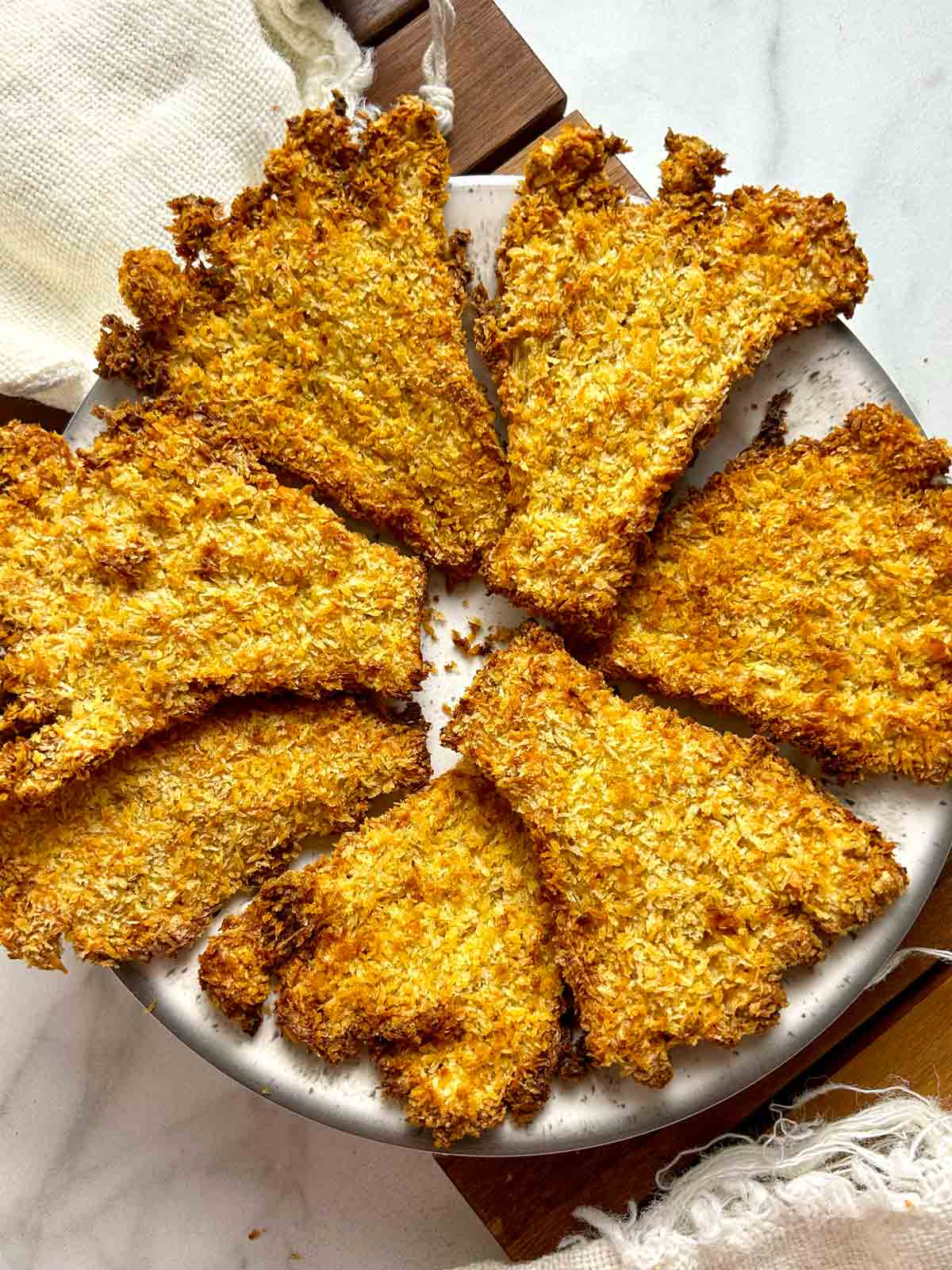 plate of air-fried enoki mushrooms.