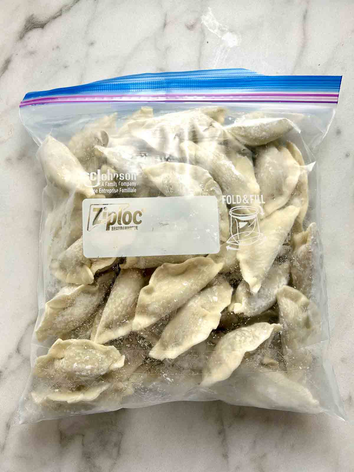 bag of frozen dumplings.