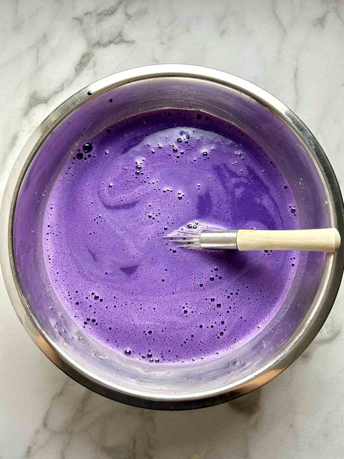 egg mixture after adding ube extract.