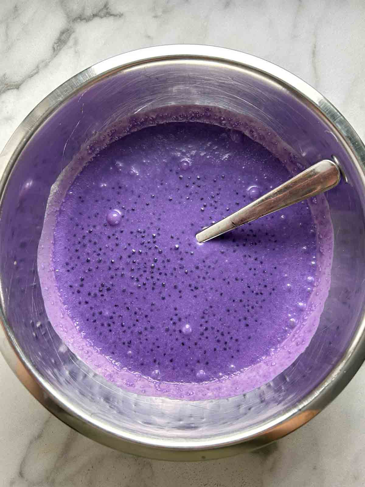 ube sago after adding ube extract.