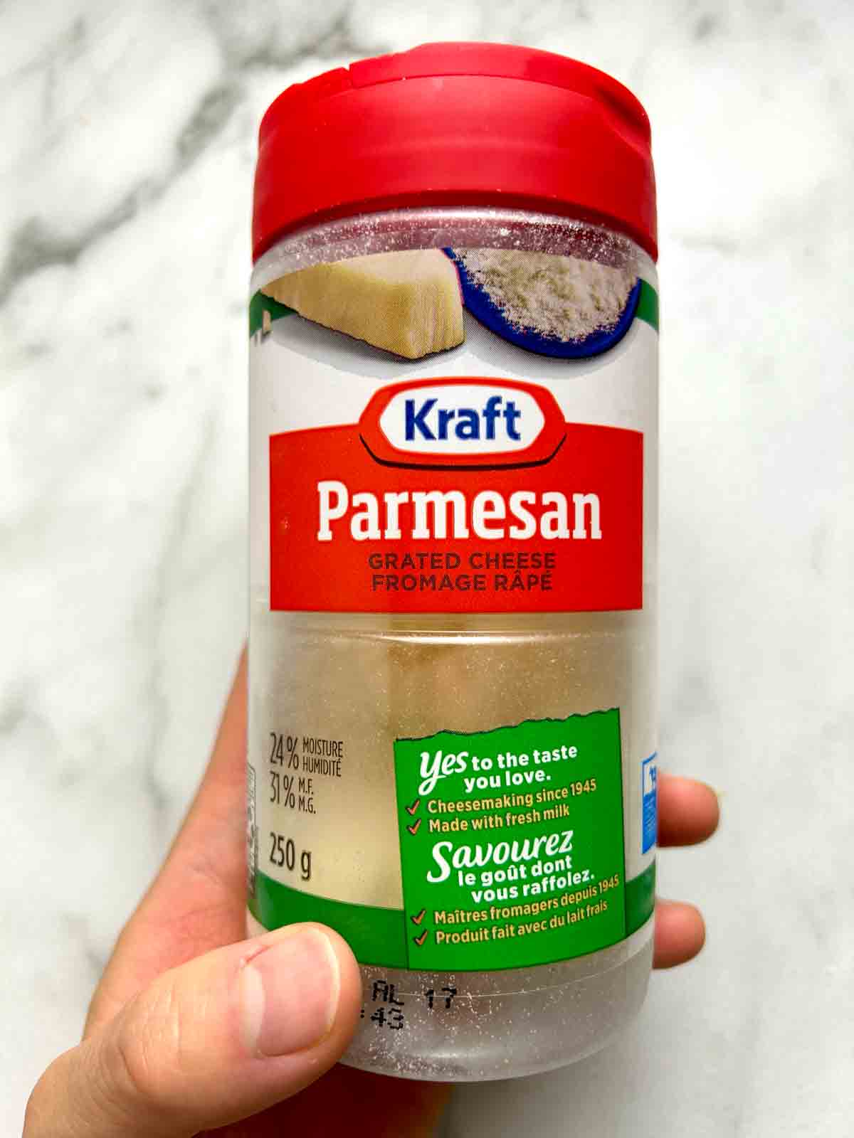 bottle of Kraft parmesan cheese.