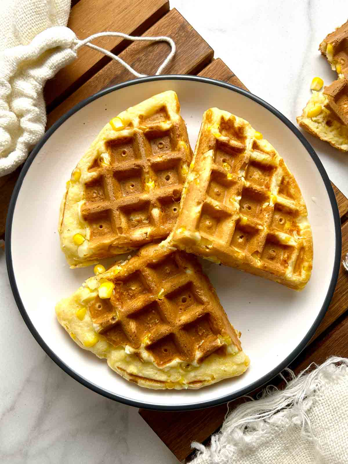 corn waffles on plate.