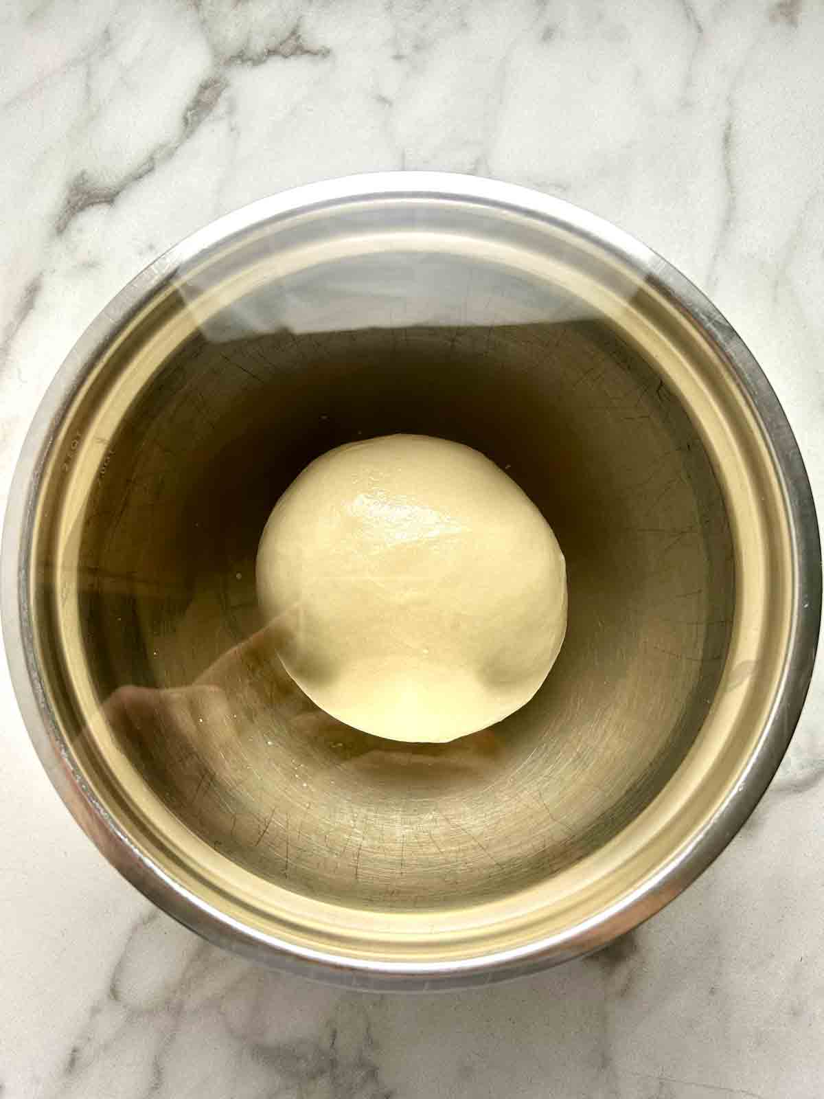 dough in bowl before first proof.