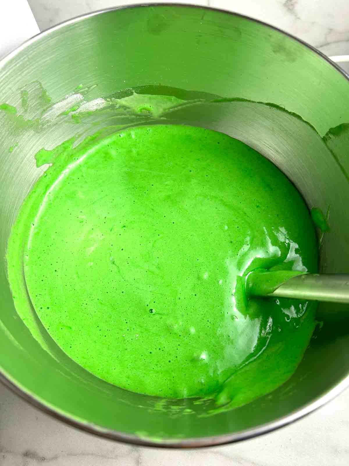 bright green batter with pandan extract mixed in.