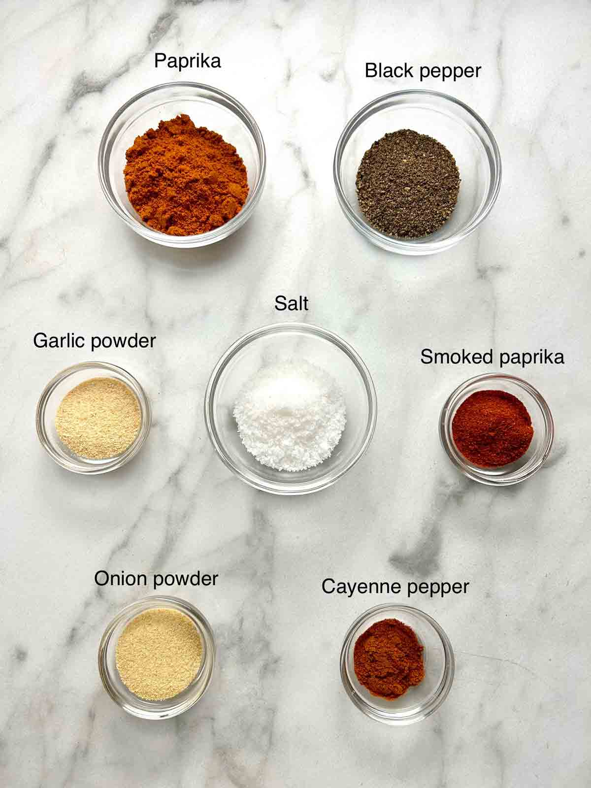 required spices displayed in small bowls.