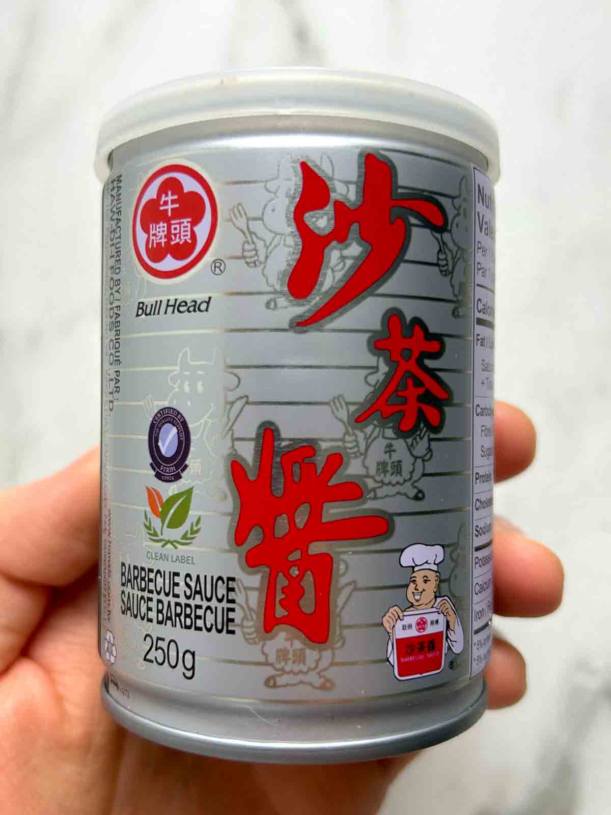 tin of Bull Head sha cha sauce.