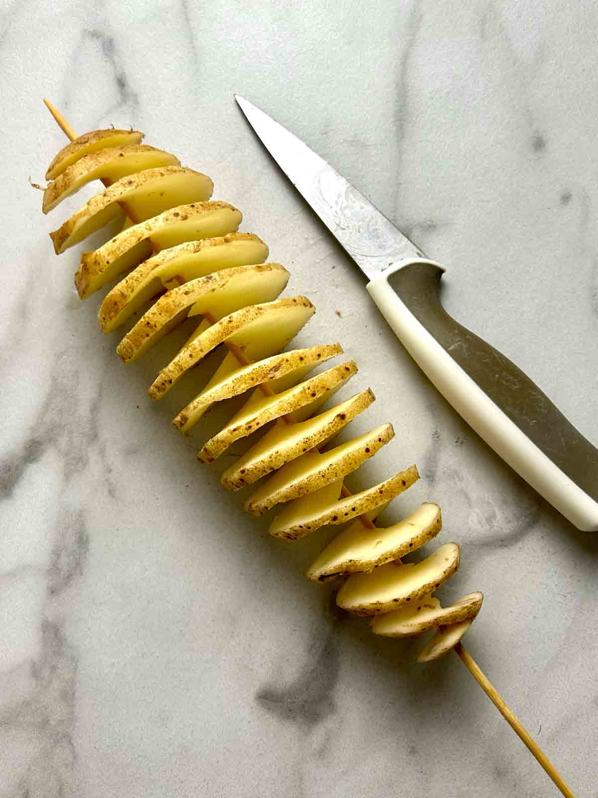 potato cut into spiral.