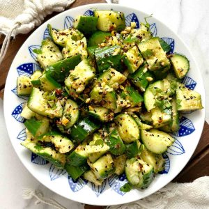 cucumber salad on plate.