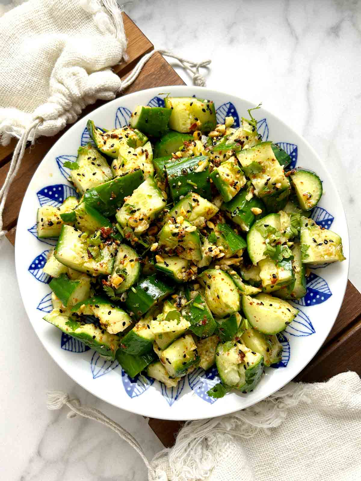 cucumber salad on plate.