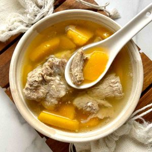 bowl of pork and pumpkin soup.