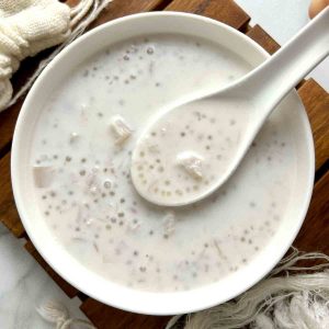 bowl of coconut tapioca taro soup.