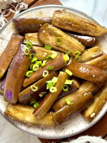 plate of stir-fried eggplant.