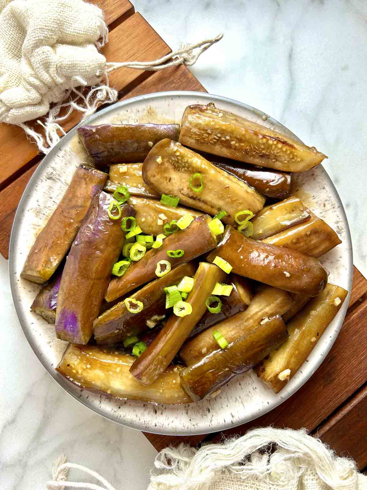 plate of stir-fried eggplant.