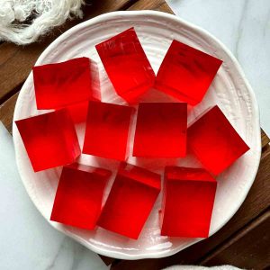 plate of finger jello cubes.