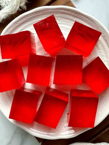 plate of finger jello cubes.