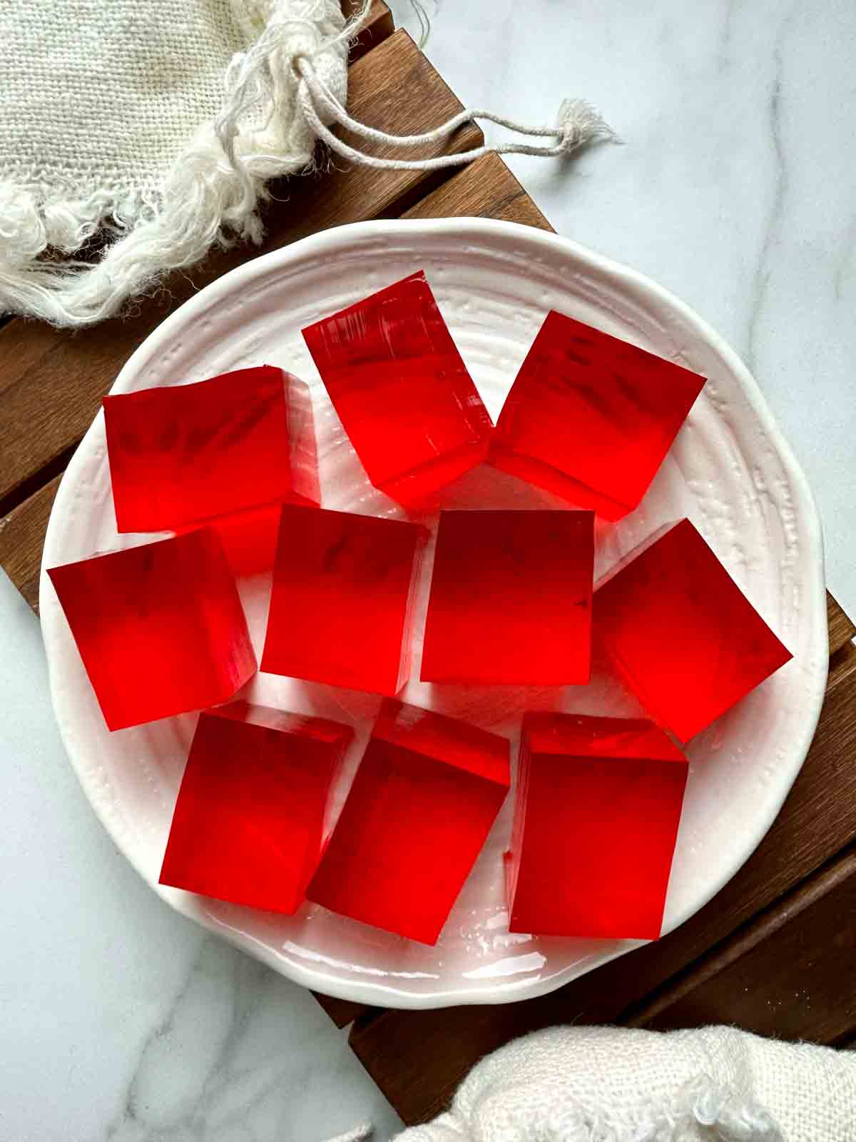 plated of finger jello cubes.