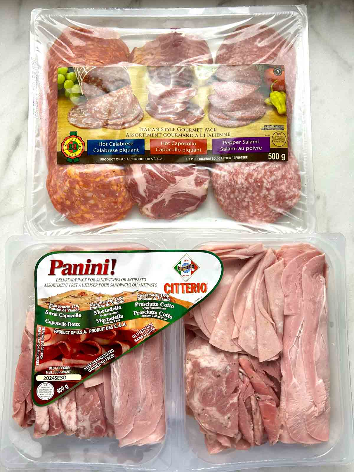 assorted deli meats in their packaging.