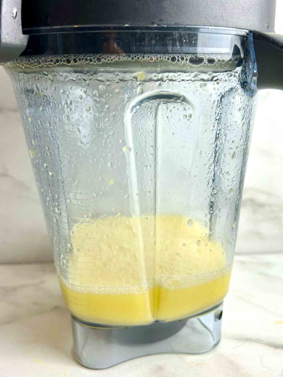 homemade mango juice blended in blender.