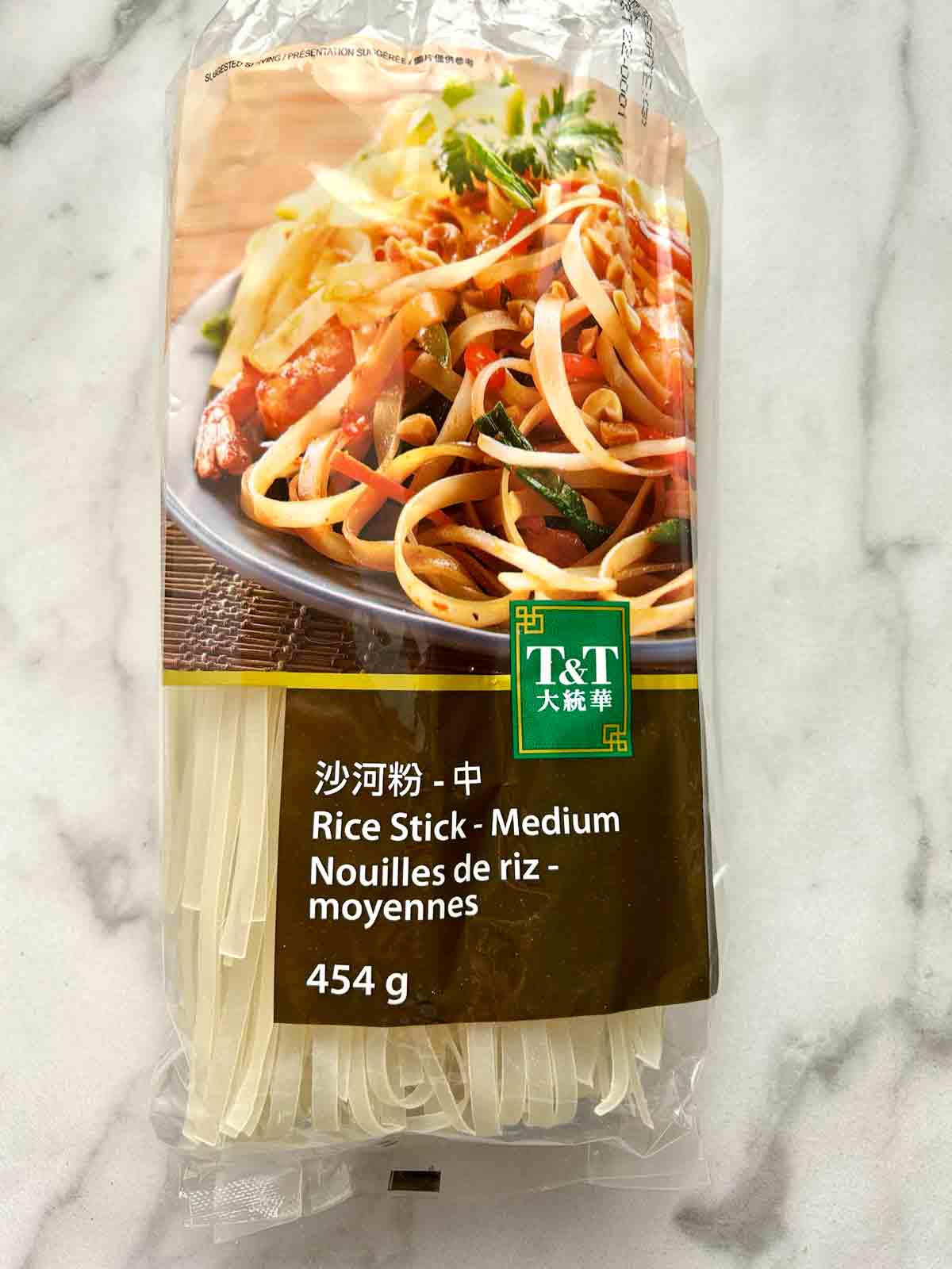 package of thick dried rice noodles