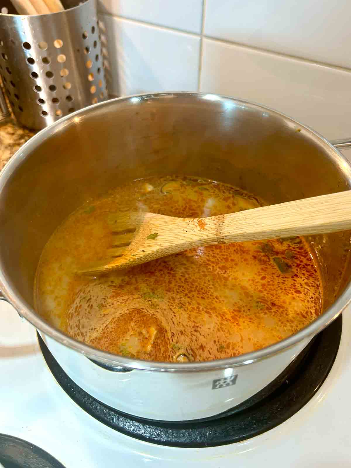 coconut milk added to ramen broth.