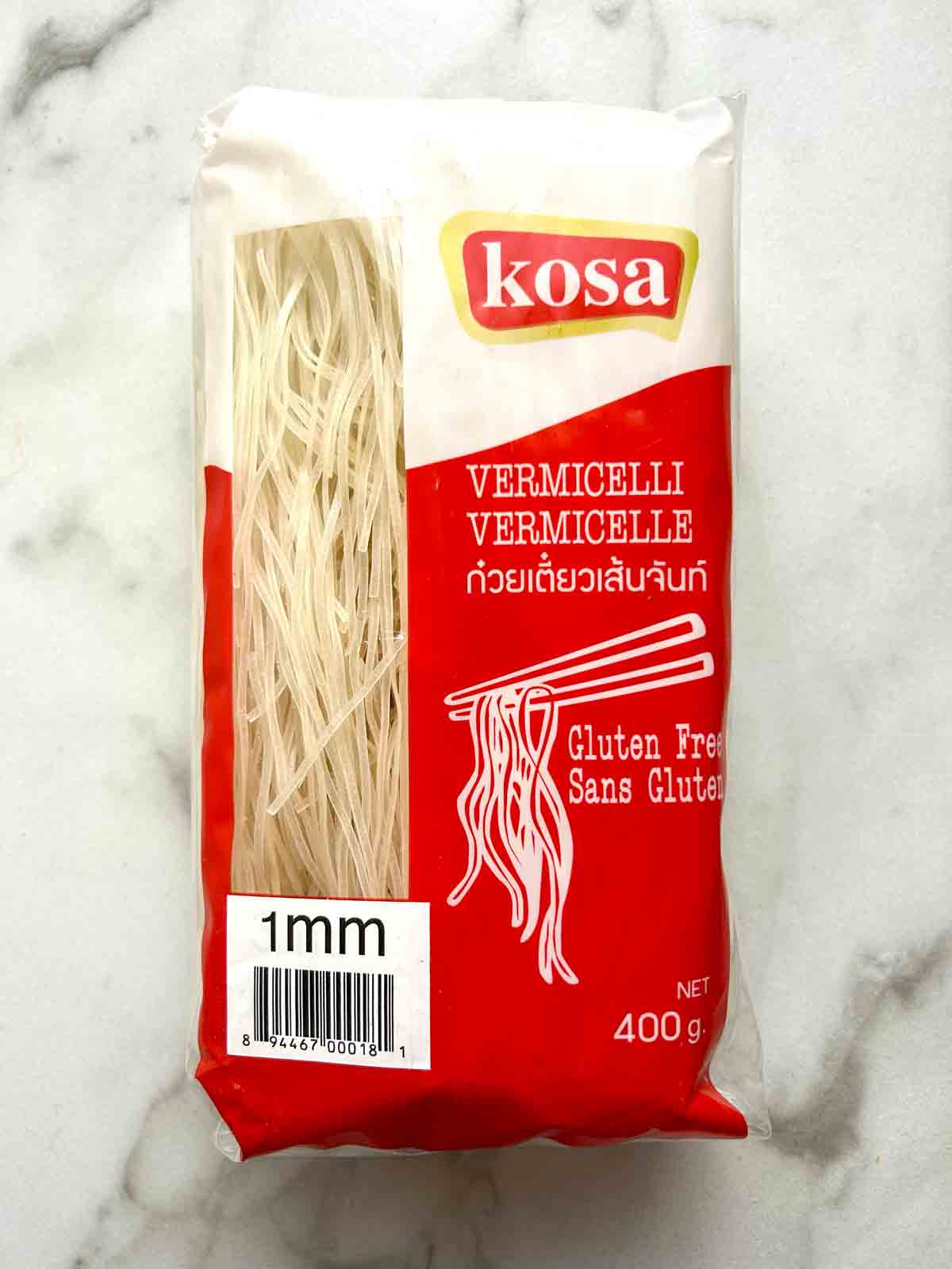 package of dried rice noodles.