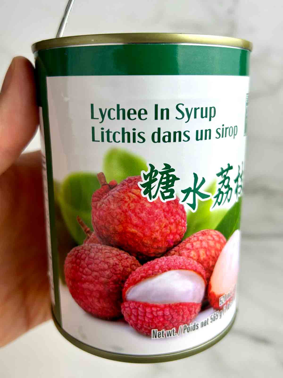 can of lychees in syrup.