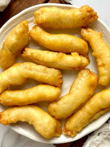 Chinese chicken fingers on plate.