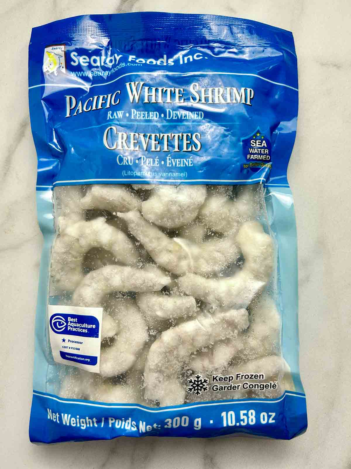 bag of frozen raw shrimp.