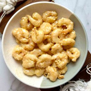 Chinese coconut shrimp on plate.