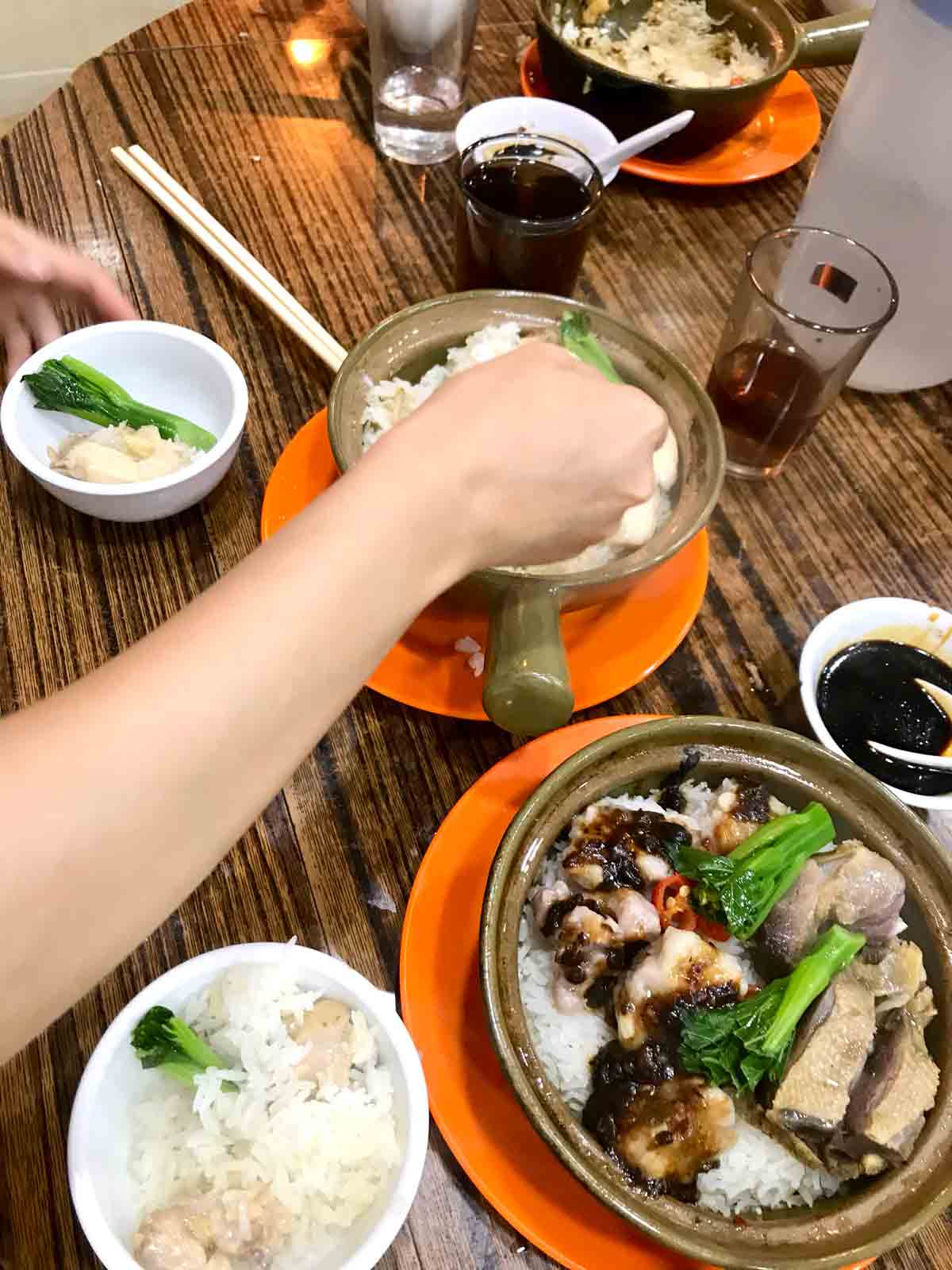 clay pot rice served in Hong Kong restaurant.