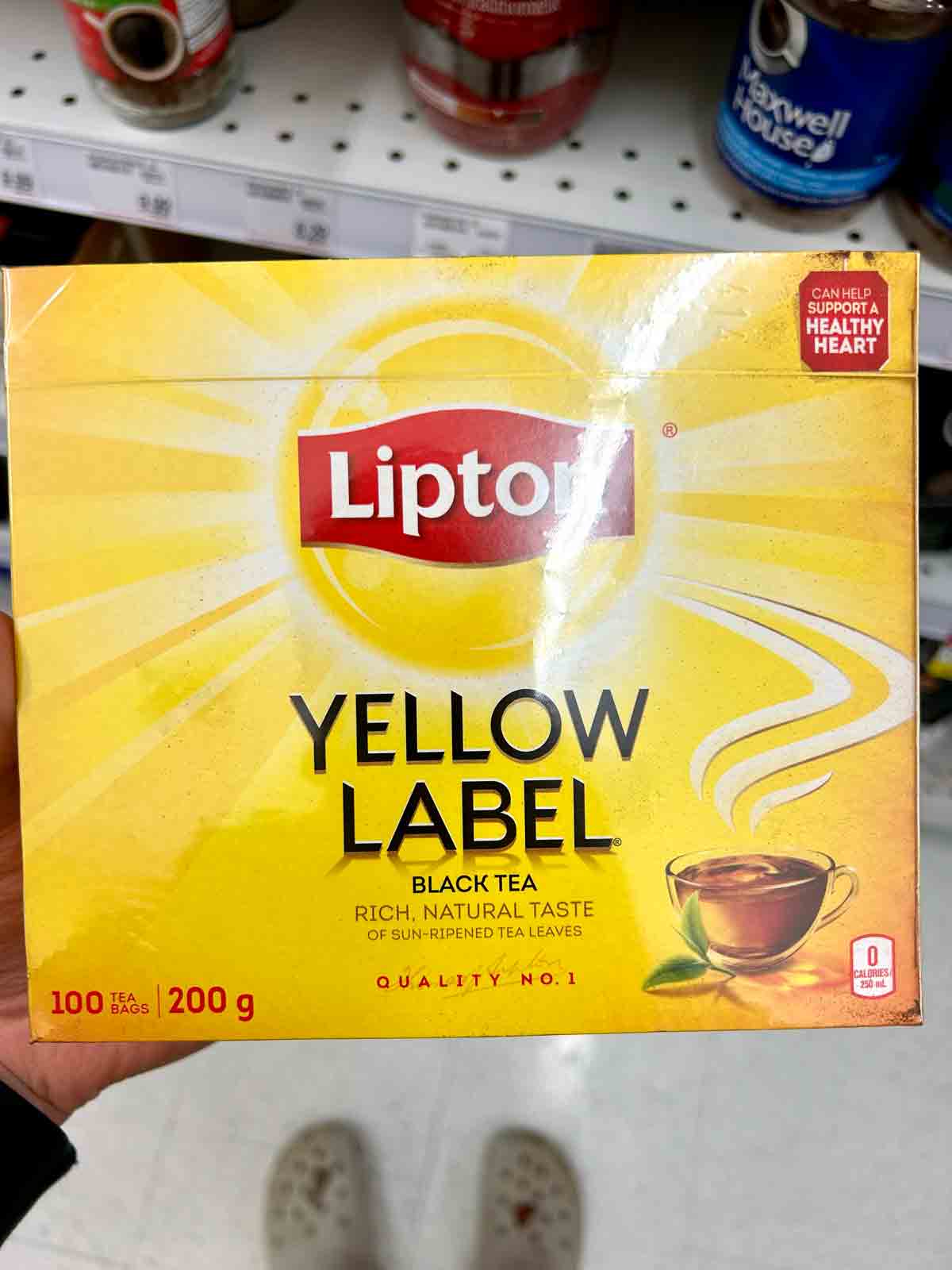 box of Lipton Yellow Label black tea.