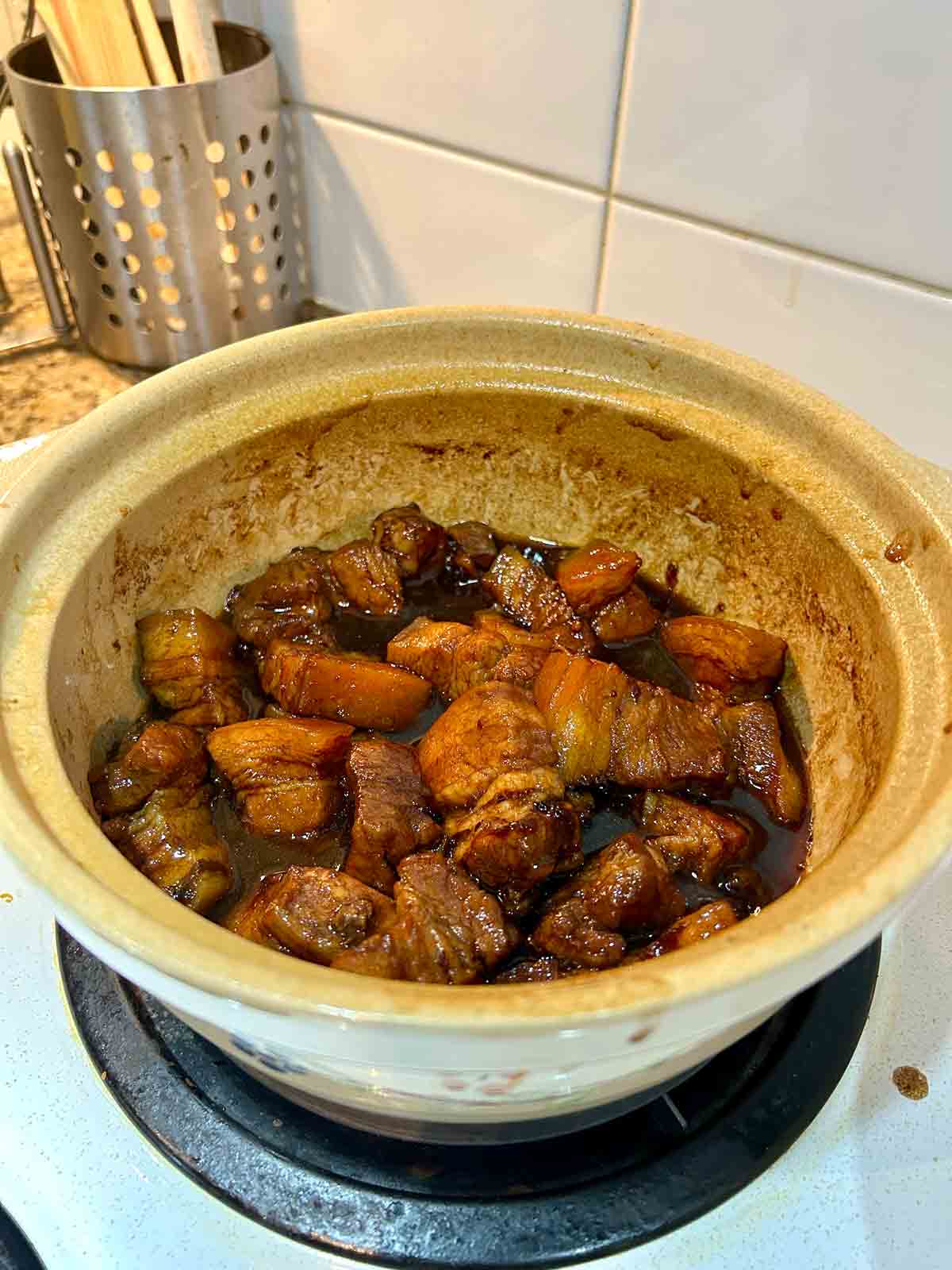 braised pork tossed with the sauce after it was reduced further.