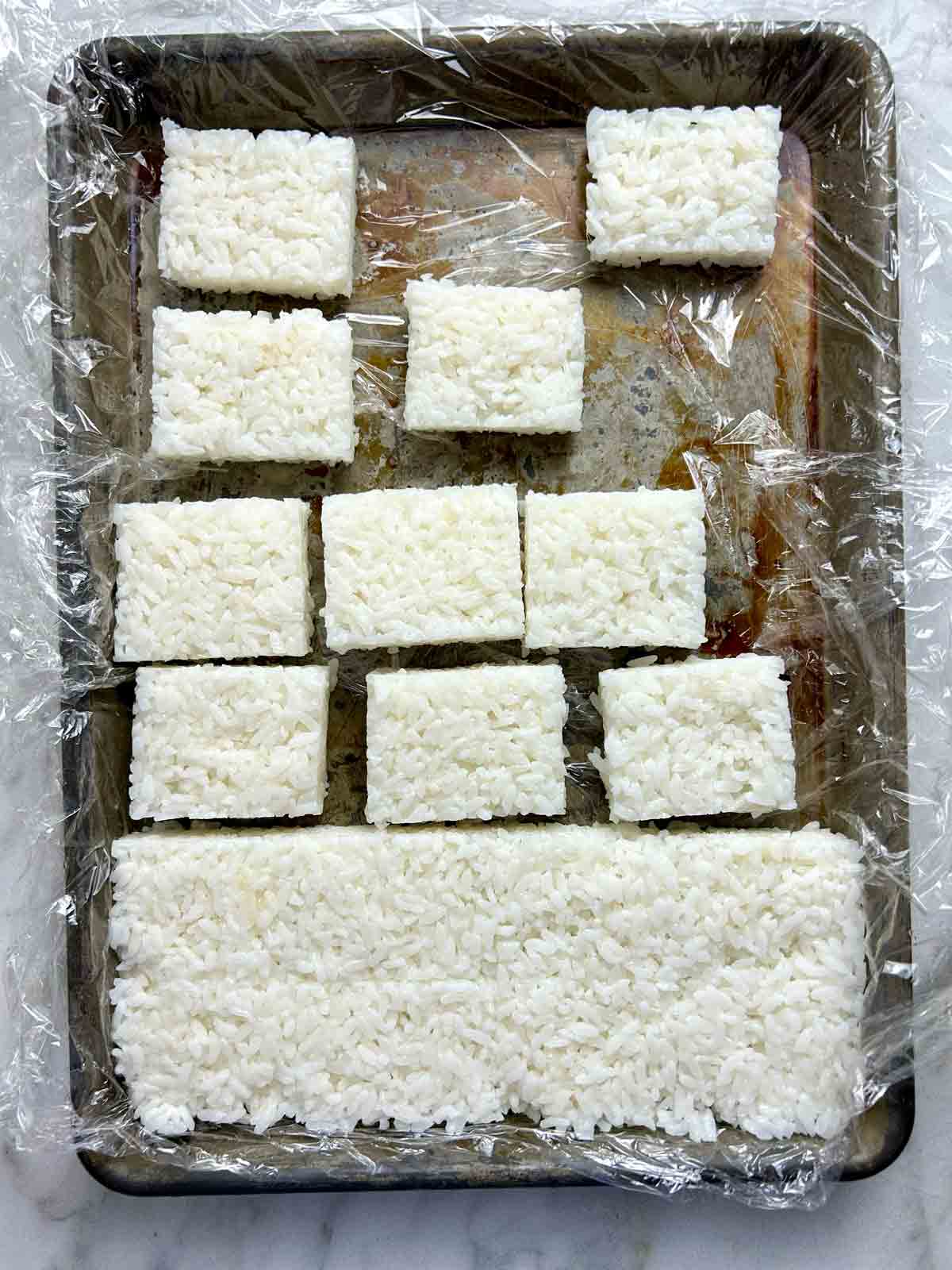 rice cut into rectangles.