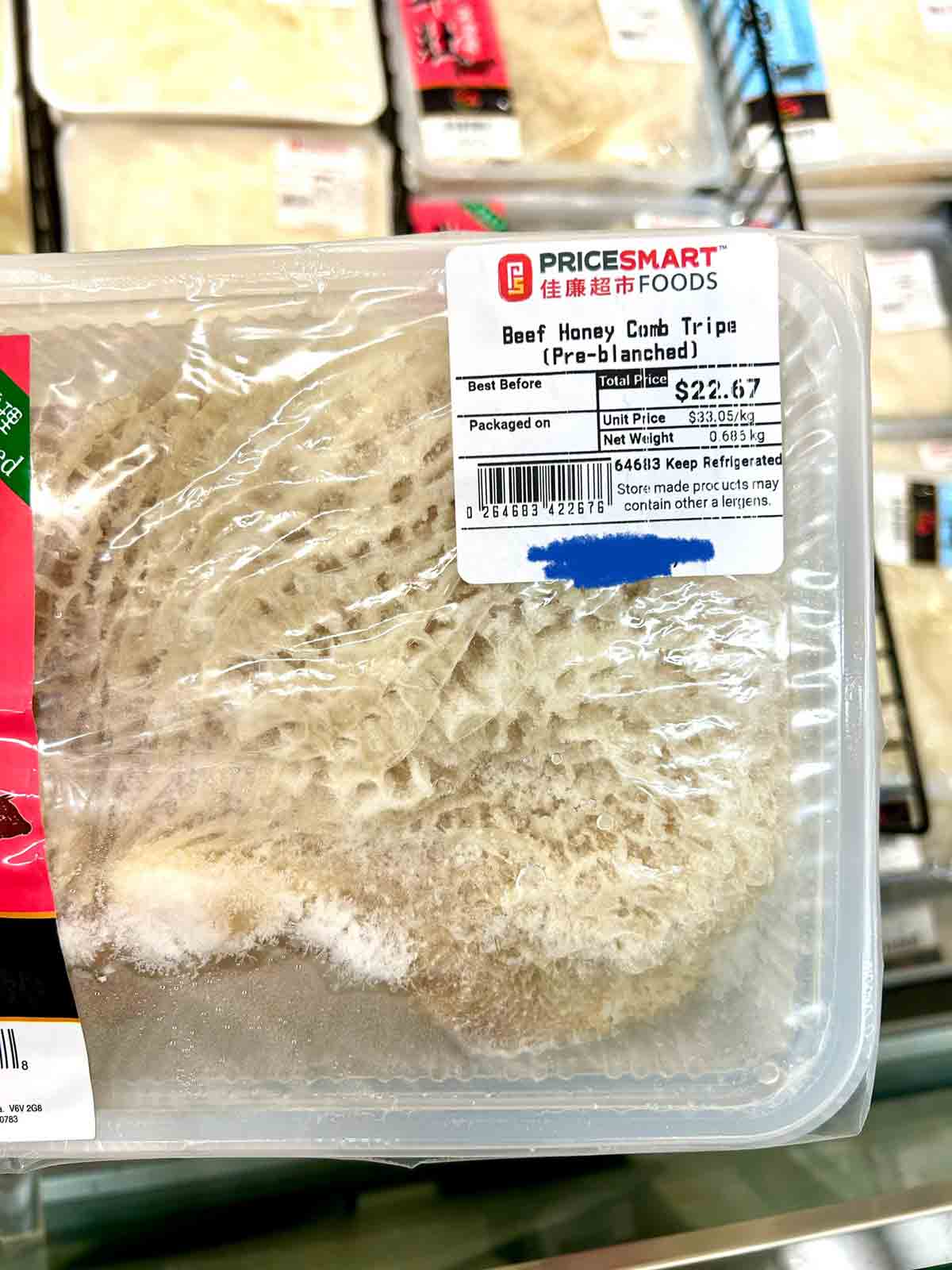 package of unblanched honey comb tripe.