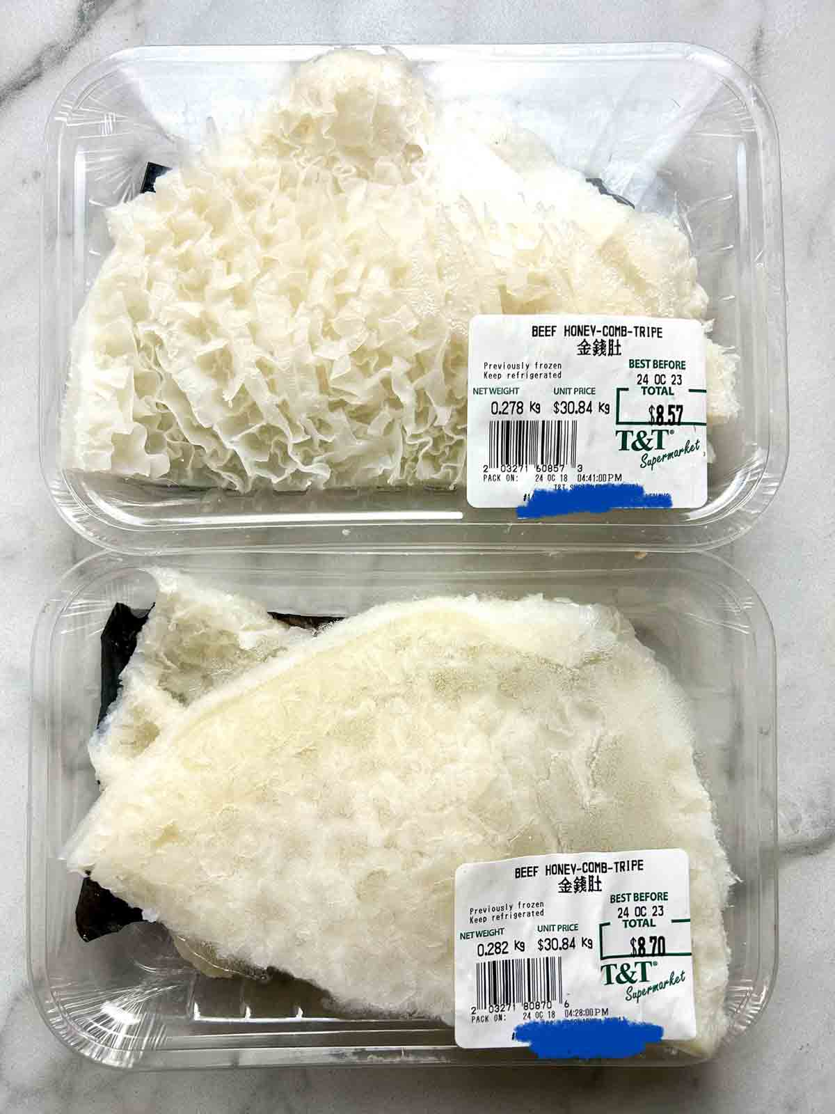 two packages of honey comb tripe.