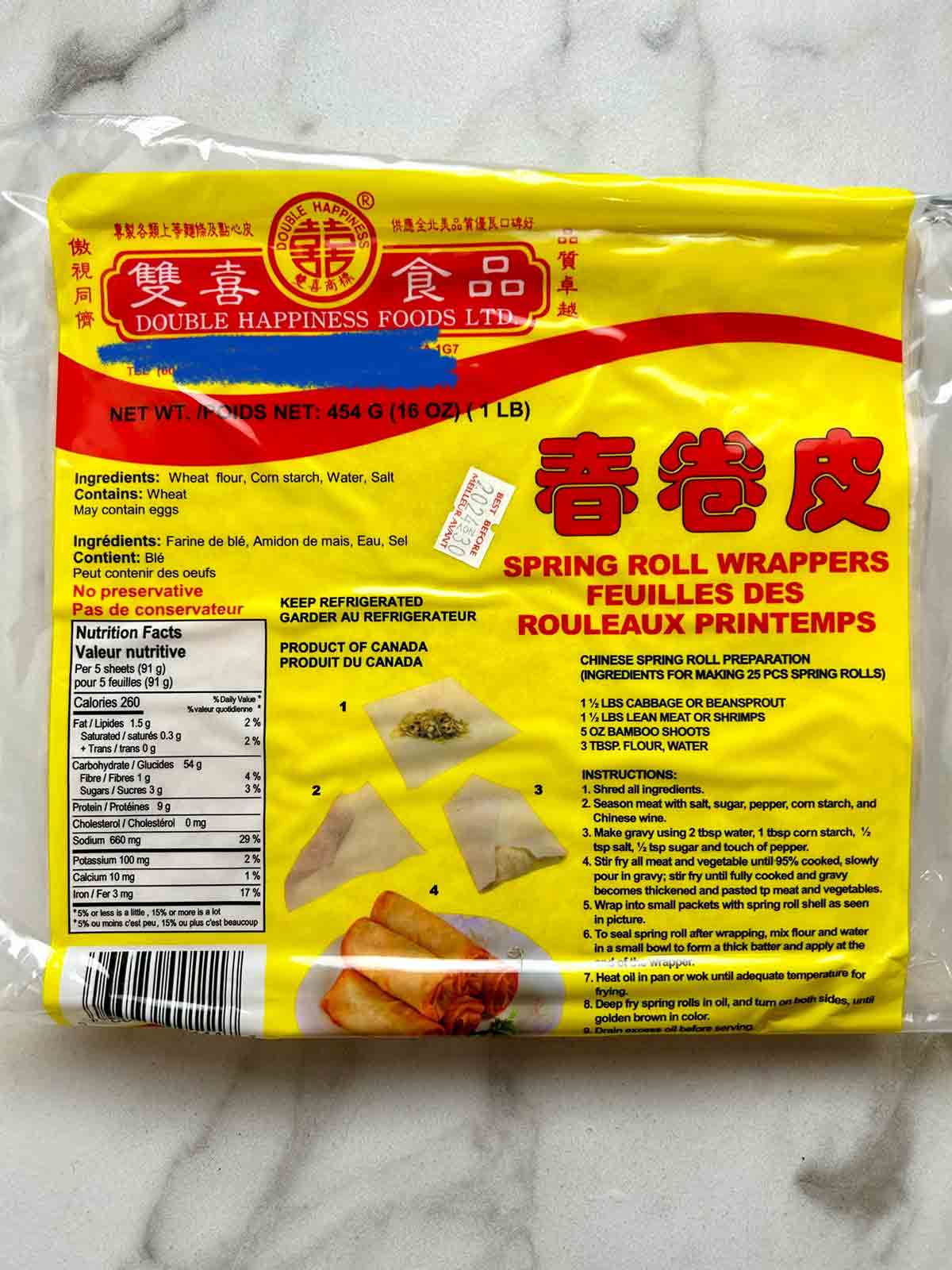 package of spring roll wrappers.