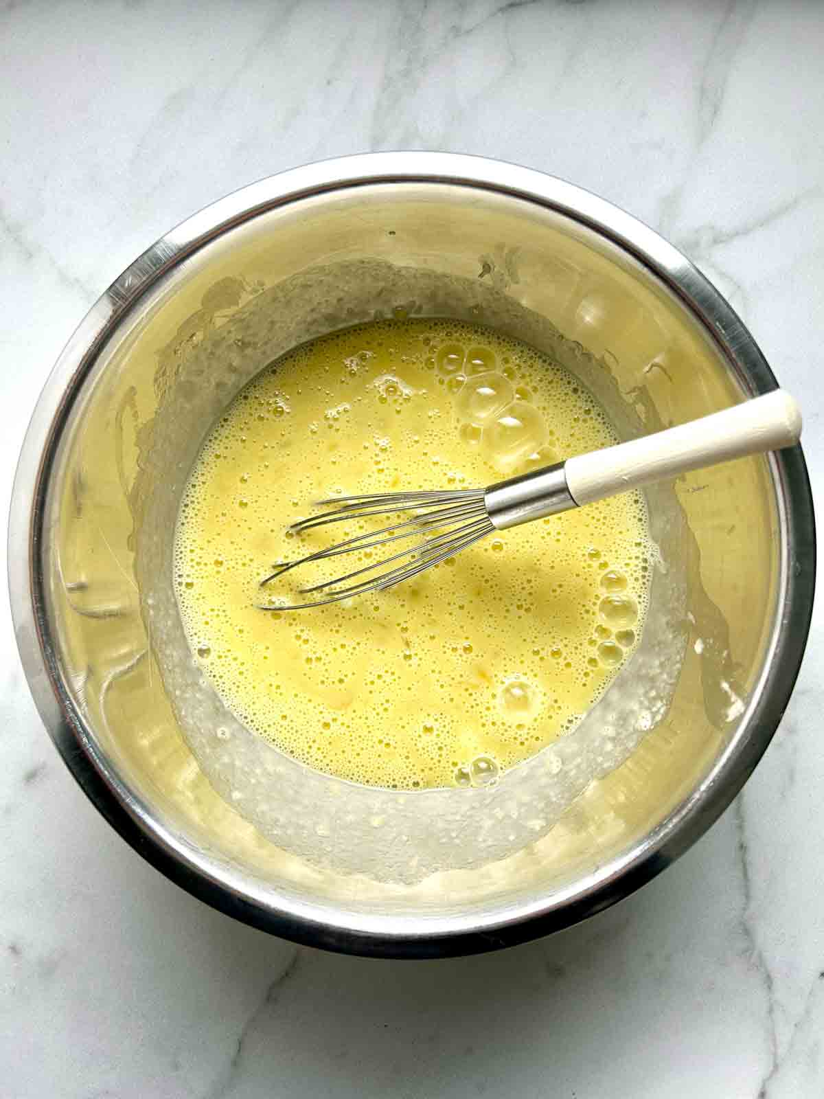 eggs mixed with the mashed bananas.