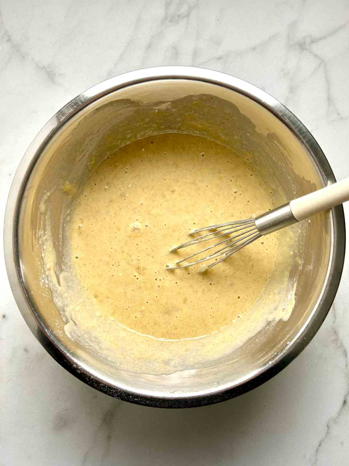 flour whisked into bananas