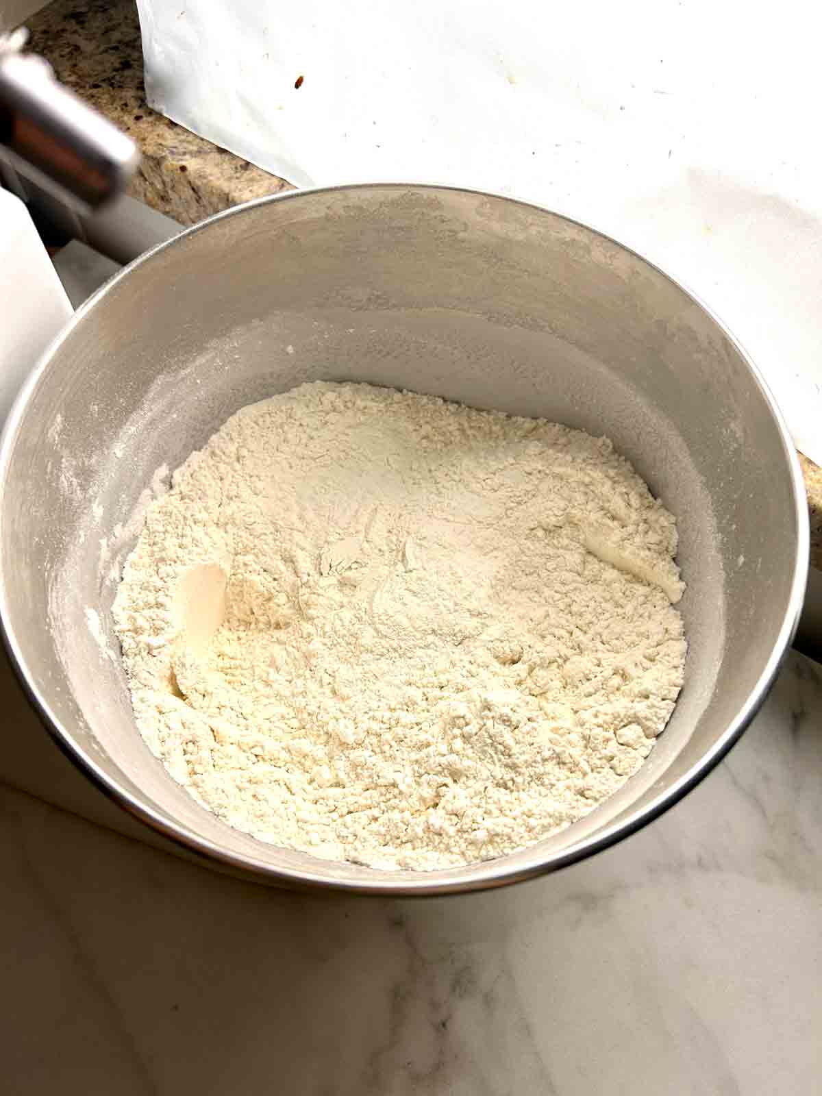 dry ingredients whisked in stand mixer bowl.