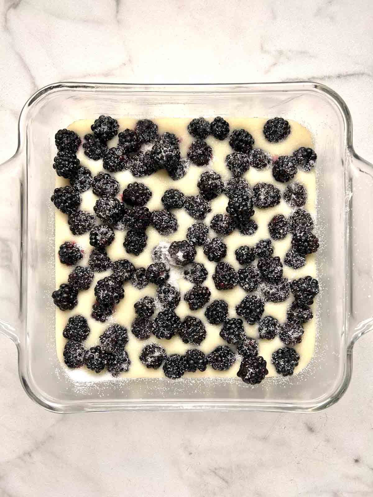 sugar sprinkled on top of cobbler.